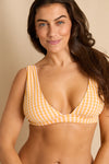 anja haut bikini foulard l'ensorcelant vichy jaune close up face