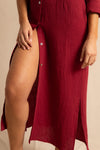 anja prêt à porter la robe l'essentielle bordeaux close up face
