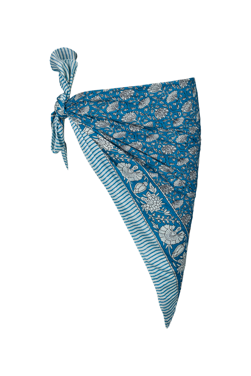 Le Paréo - Imprimé Fleurs - Bleu Gris