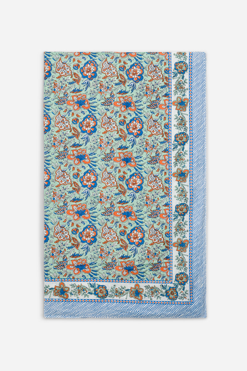 Le Paréo - Imprimé Fleurs Orange  - Bleu