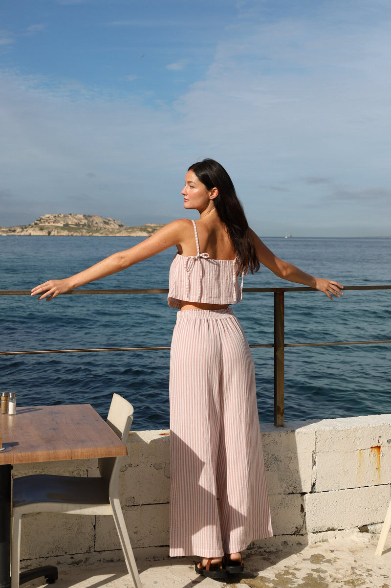 anja ready-to-wear pink striped palazzo pants campaign 3