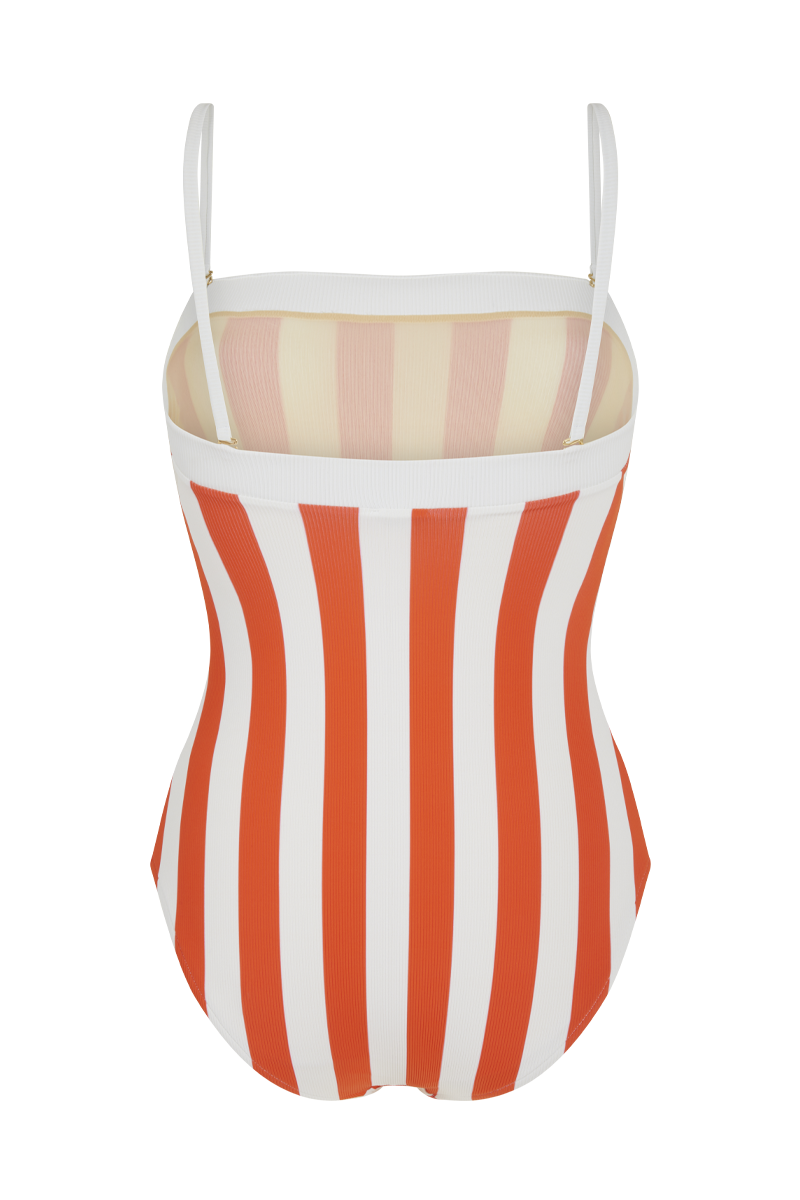 anja swimsuit one-piece le flamboyant orange stripes behind