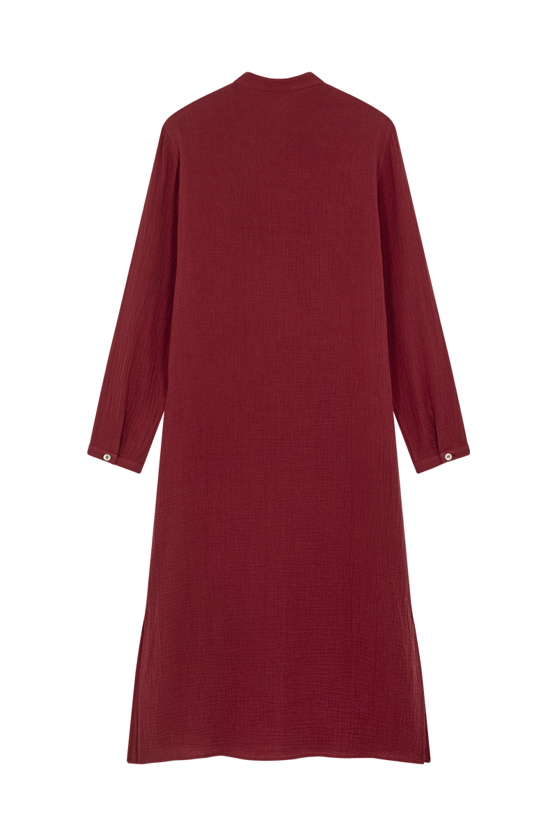 anja ready to wear l'essentielle burgundy dress behind