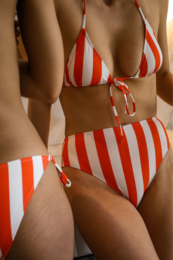 La Magnétique - Orange striped - high-waisted bikini bottom