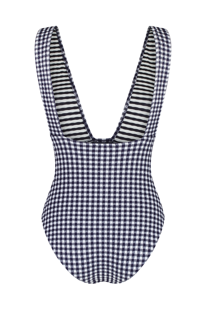 anja swimsuit one-piece le plongeant vichy  navy behind