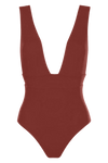 anja swimsuit one-piece plunge terracotta front