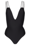 swimsuit very elegant black one-piece, with a large back neckline, adjustable thanks to its little bows