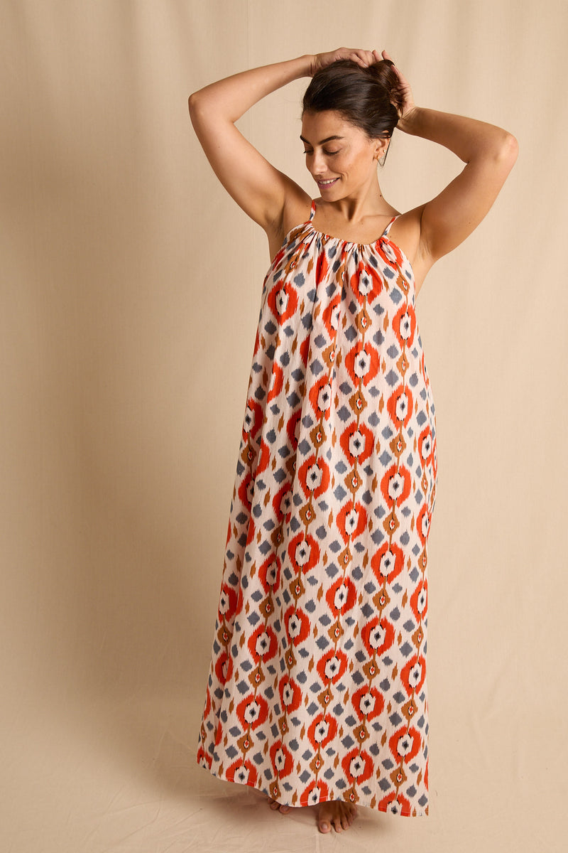 anja ready to wear aztec halter dress studio background