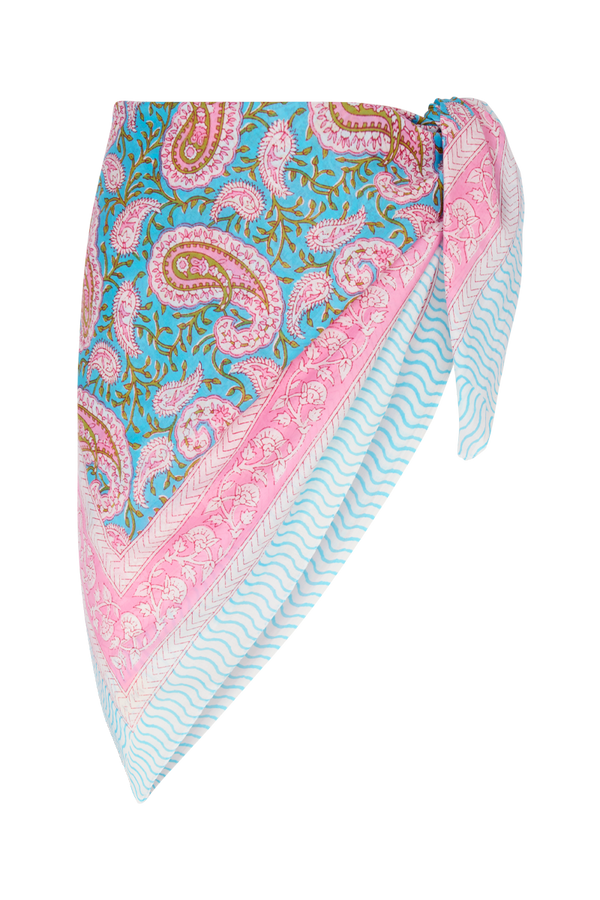 Le Paréo - Imprimé Cachemire Rose - Bleu