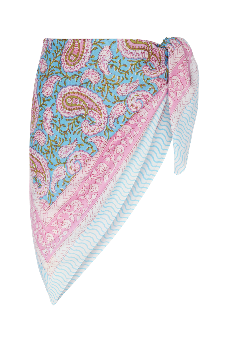 Le Paréo - Imprimé Cachemire Rose - Bleu