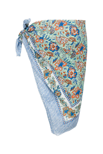 Le Paréo - Imprimé Fleurs Orange  - Bleu