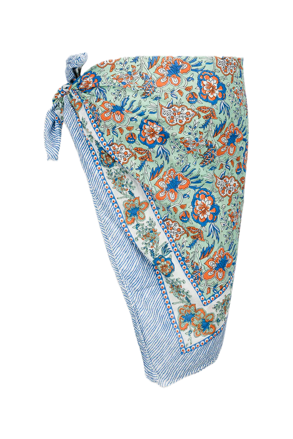 Le Paréo - Imprimé Fleurs Orange  - Bleu