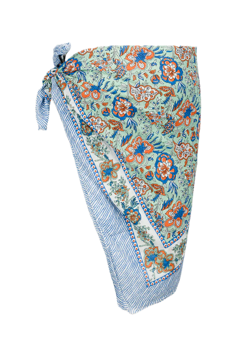 Le Paréo - Imprimé Fleurs Orange  - Bleu