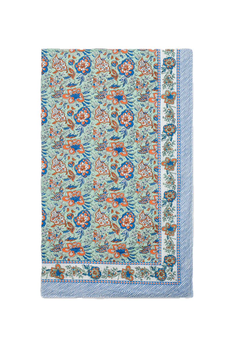 Le Paréo - Imprimé Fleurs Orange  - Bleu