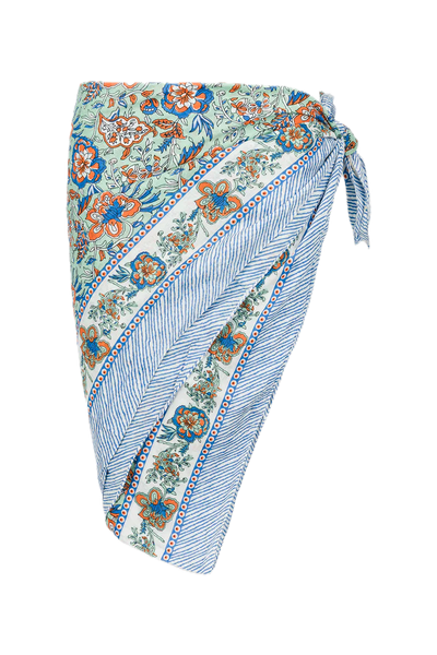 Le Paréo - Imprimé Fleurs Orange  - Bleu