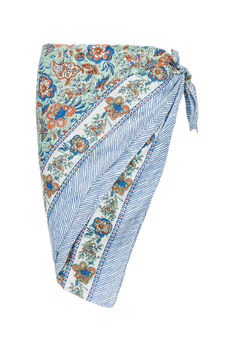 Le Paréo - Imprimé Fleurs Orange  - Bleu