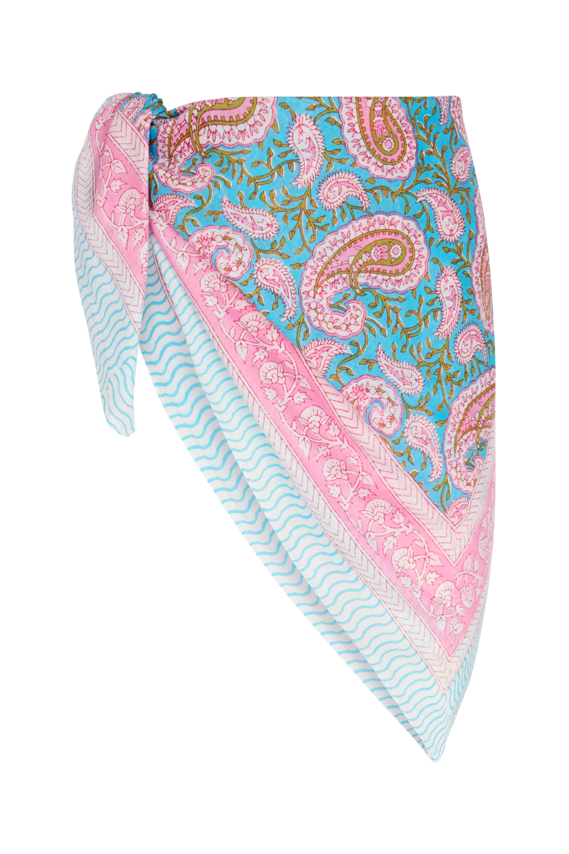 Le Paréo - Imprimé Cachemire Rose - Bleu
