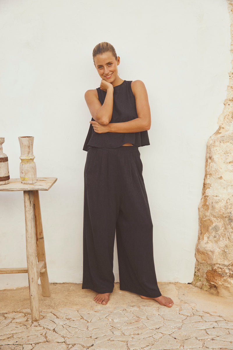anja pret a porter pantalon palazzo noir fond studio