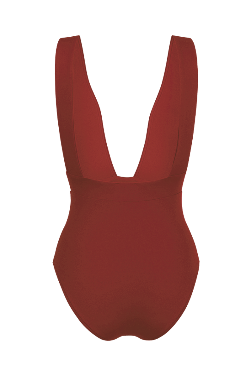 anja maillot de bain une pièce plongeant terracotta derrière