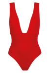 swimsuit one-piece red with plunging neckline
