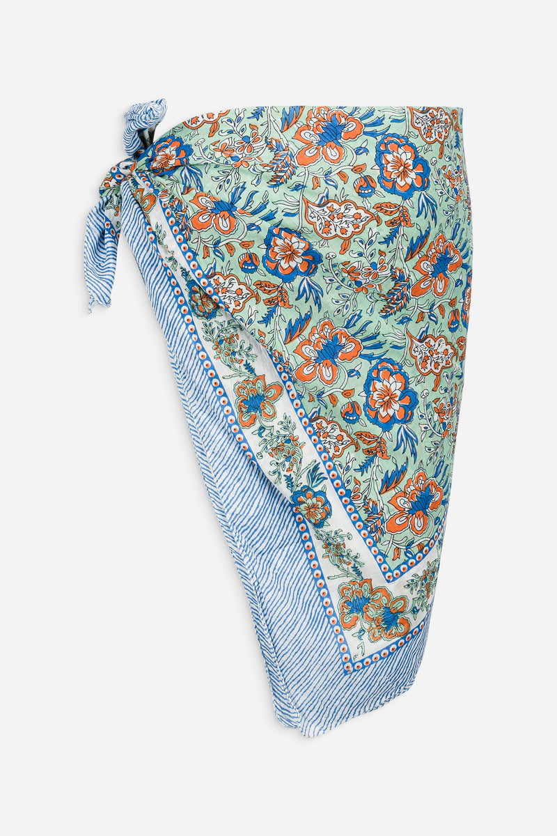 Le Paréo - Imprimé Fleurs Orange  - Bleu