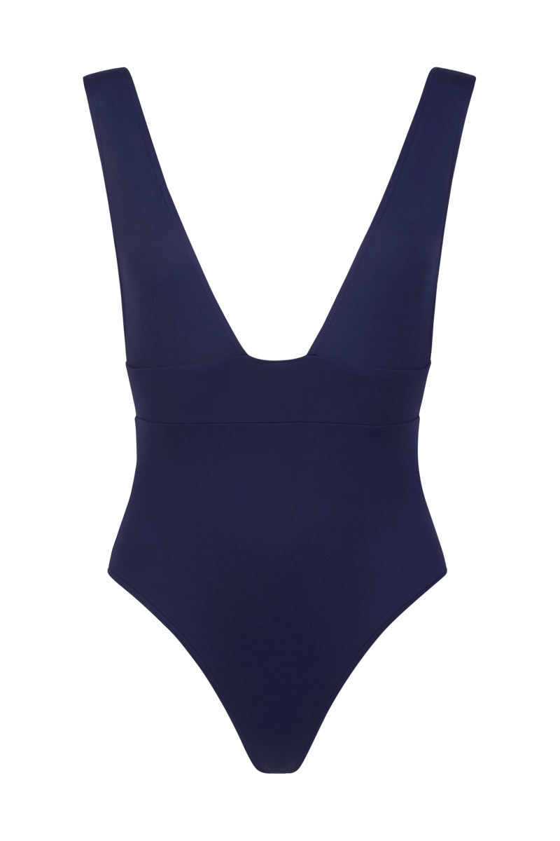 anja swimsuit one-piece navy plunge front
