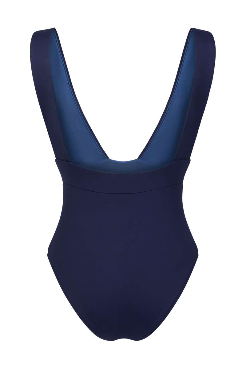 anja swimsuit one-piece navy plunge behind